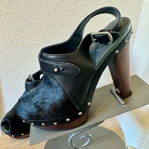 UGG Nicco Black Leather & Wood Studded Platform Clogs